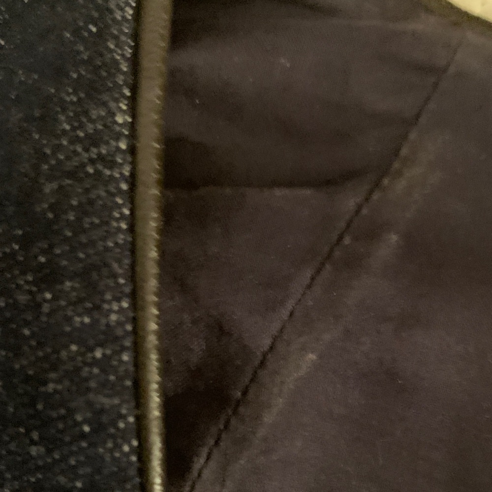 Tory Burch dark blue denim dress with gold button accents & brown leather trim. - Picture 9 of 14